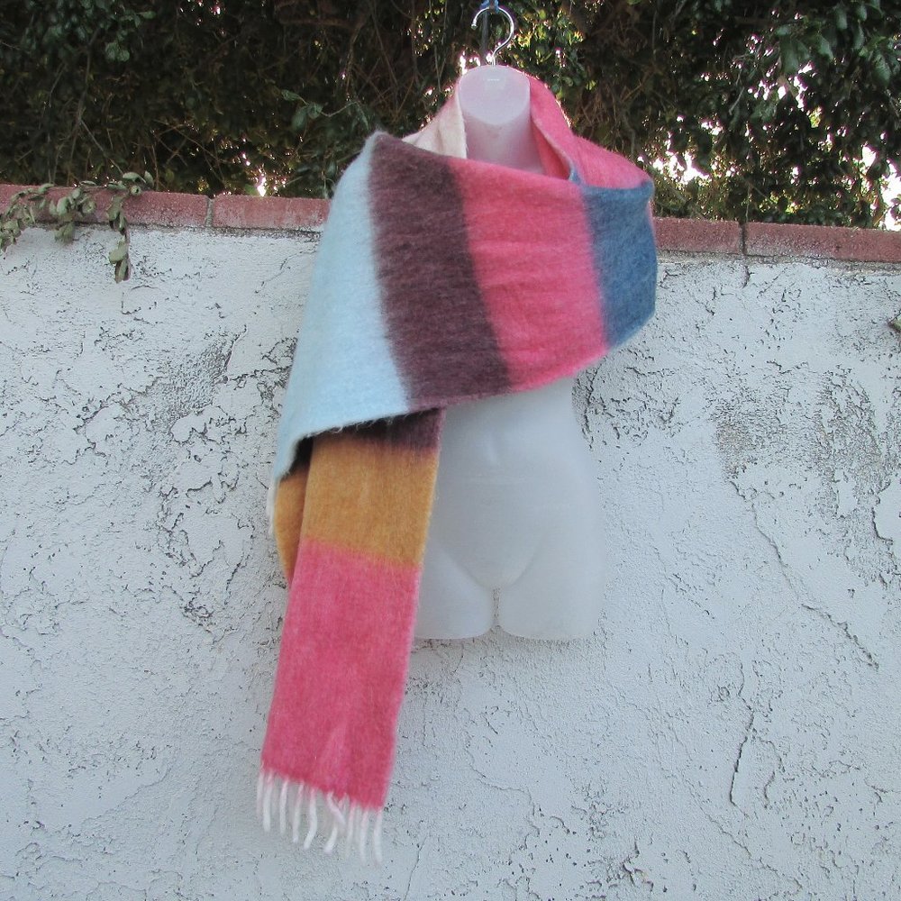 Gap Multi Color Block Fuzzy Winter Scarf 84"X17" - image 2